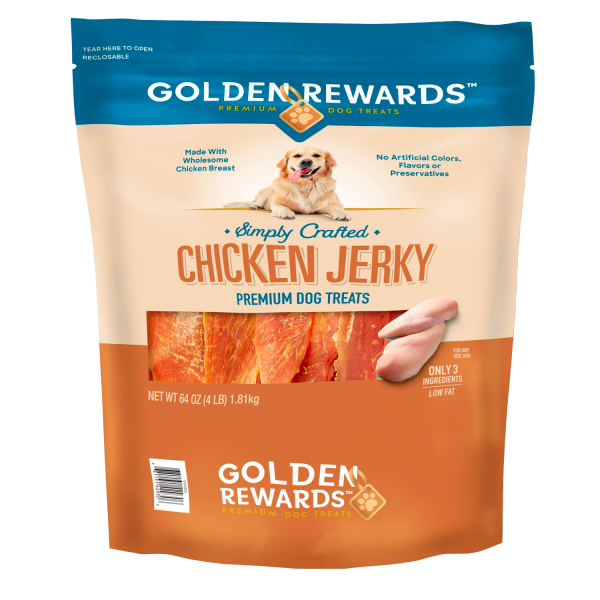 Golden Rewards Chicken Flavor Premium Dry Jerky Treats for All Dogs, 64 oz