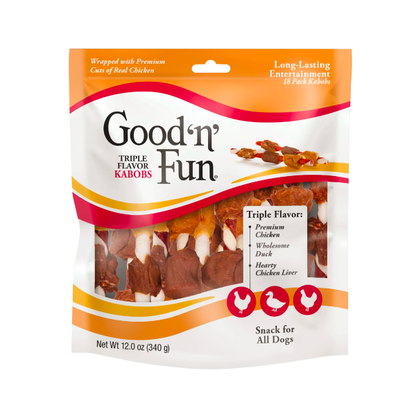 Good 'n' Fun Triple Flavor Kabobs Snack for All Dogs, 18 count, 12.0 oz