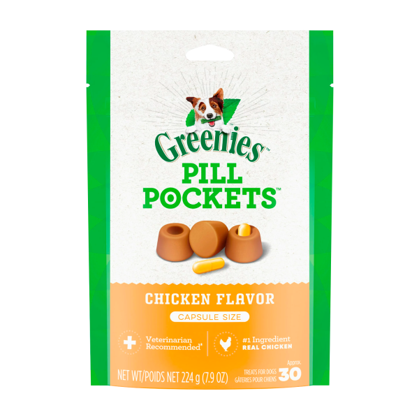 GREENIES PILL POCKETS for Dogs Capsule Size Natural Soft Dog Treats, Chicken Flavor, 7.9 oz. Pack