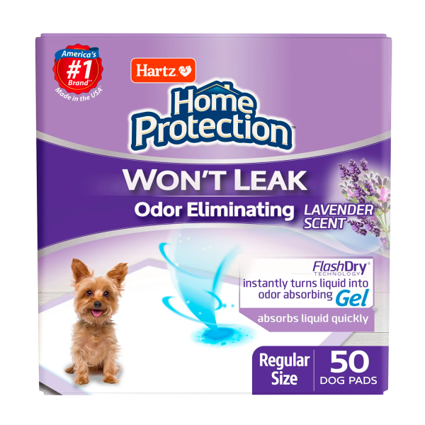 Hartz Home Protection Lavender Scent Odor-Eliminating Dog Pads, Regular Size, 21 in x 21 in, 50ct