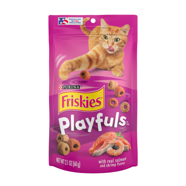 Purina Friskies Playfuls Salmon & Shrimp Flavor Treats for Cats, 2.1 oz Pouch