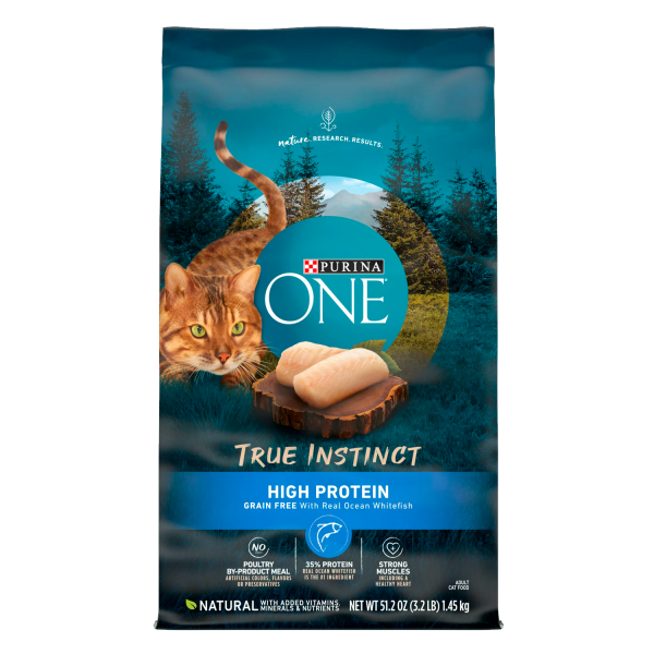 Purina One True Instinct Dry Cat Food Ocean Whitefish, Grain-Free, 3.2 lb Bag