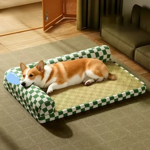 2026 All-Season Dog Bed with Removable Washable Cooling Mat Thickened Soft Comfortable Pet Bed for Summer Breathability