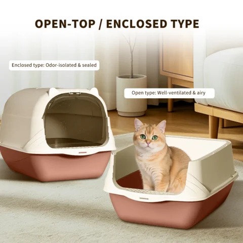 Cat Litter Box Enclosure Anti Splashcat Cat Toilet with Handle Clamshell Deodorization Kitty Litter Box Cat Supplies