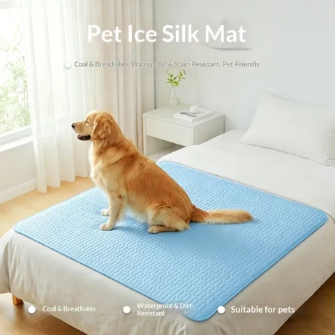 Large Pet Cooling Mat, Ice Silk Latex Dog Bed with Non-Slip Bottom & Anti-Pee Fabric, Machine Washable Cat Mat for Summer