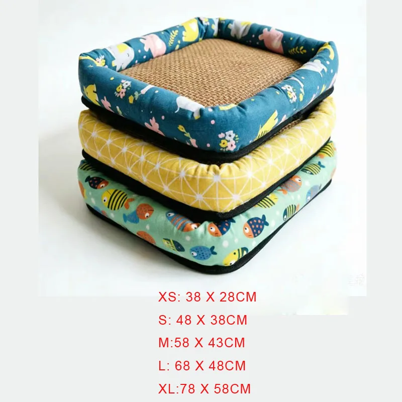Striped Dog Bed, Cool Rattan Cat Bed for Summer, Non-Slip and Easy to Clean Pet Bed