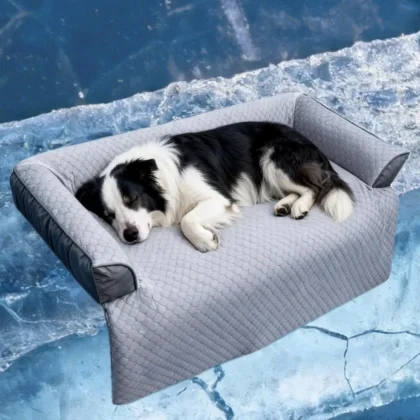 Cooling Dog Bed Mat with Bolster Pillow Washable Dog Couch Cover Breathable Summer Pet Couch Bed Protector Indoor(Large, Cooling Grey)