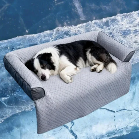 Cooling Dog Bed Mat with Bolster Pillow Washable Dog Couch Cover Breathable Summer Pet Couch Bed Protector Indoor(Large, Cool