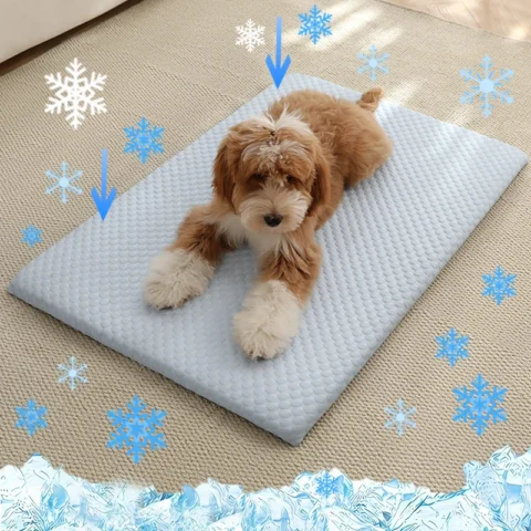 New Summer Ice Silk Cooling Pet Mat Thick Breathable Dog Bed Pad Non-Slip Washable Pet Cooling Sheet for Medium Large Dogs Ca