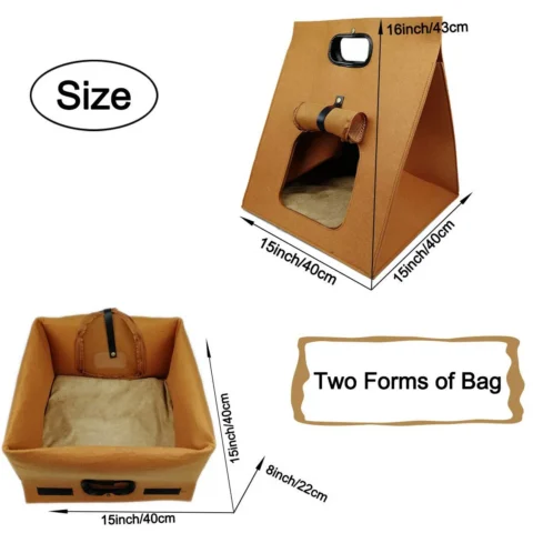 Dual Shape Felt Cat Bed Carrier Bag, 2 In 1 Foldable Triangle Cat Cave House & Open Cat Nest, Portable Handheld Pet Travel Ba