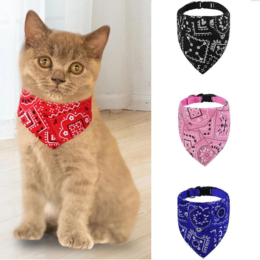 Washable Printed Cat Bow Tie Kitten Dog Scarf Adjustable Pet Cat Bandana Bib Collar Handmade Trigon Pet Supplies Cat Accessor