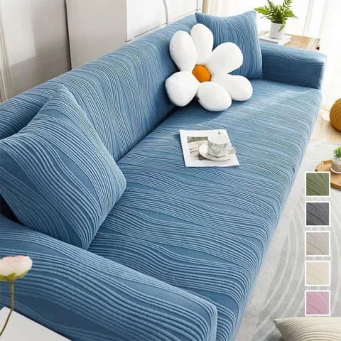 90-360cm Full Package Universal Elastic Sofa Slipcover Solid Color Anti Cat Scratch Durable 2/3/4/5 Seater Sofa Cover All Sea