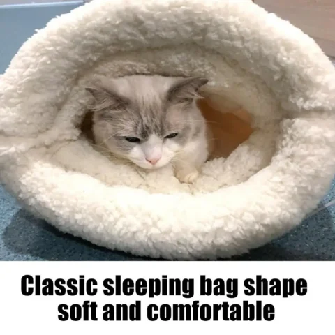 Winter Warm Enclosed Cat Bed with Tunnel, Thermal Plush Igloo House for Indoor Cats, Self-Warming Hooded Dog Bed for Small Do