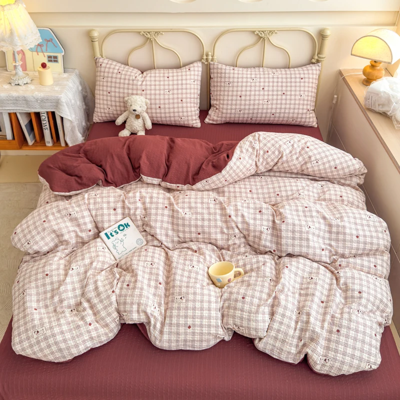 Korean Cute Dog Printed Bedding Set or Single Duvet Cover Ultra Soft Cloud Touch Seersucker Quilt Cover Aesthetic Bedroom Decor - Image 9