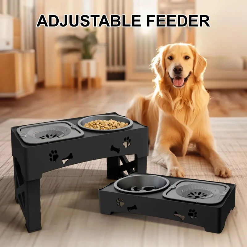 5 Adjustable Height for Different Needs 3 in 1 Pet Feeder Two Bowls One Lift Anti-upset High Neck Guard Slow Food Basin Pet B