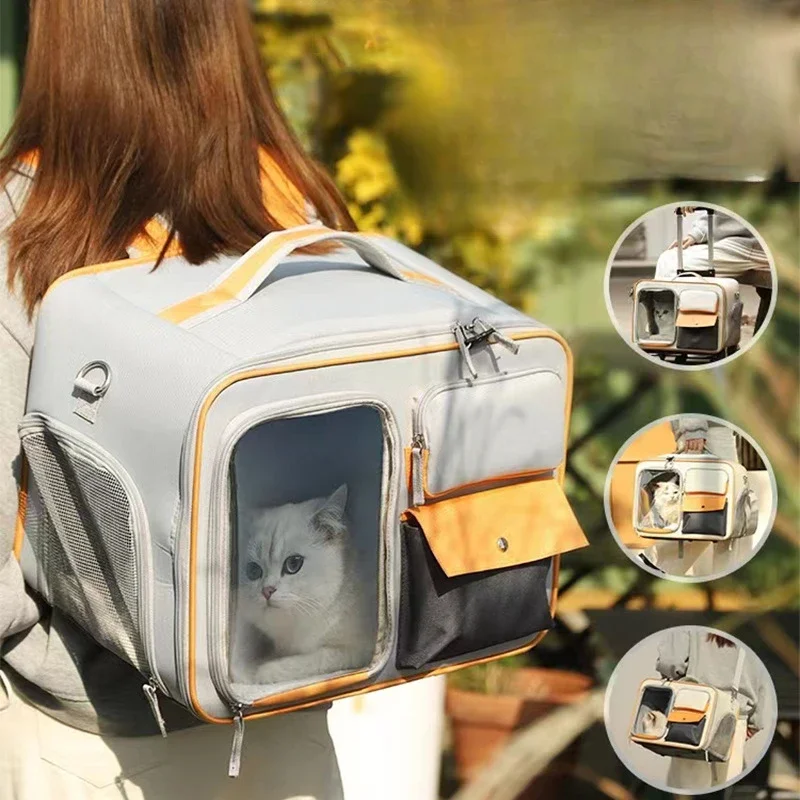 Cat Carrier Bag Pet Trolley Case Small Dog Luggage Bags Portable Cat Backpack Pushable Shoulder/portable/diagonal Bag Detacha