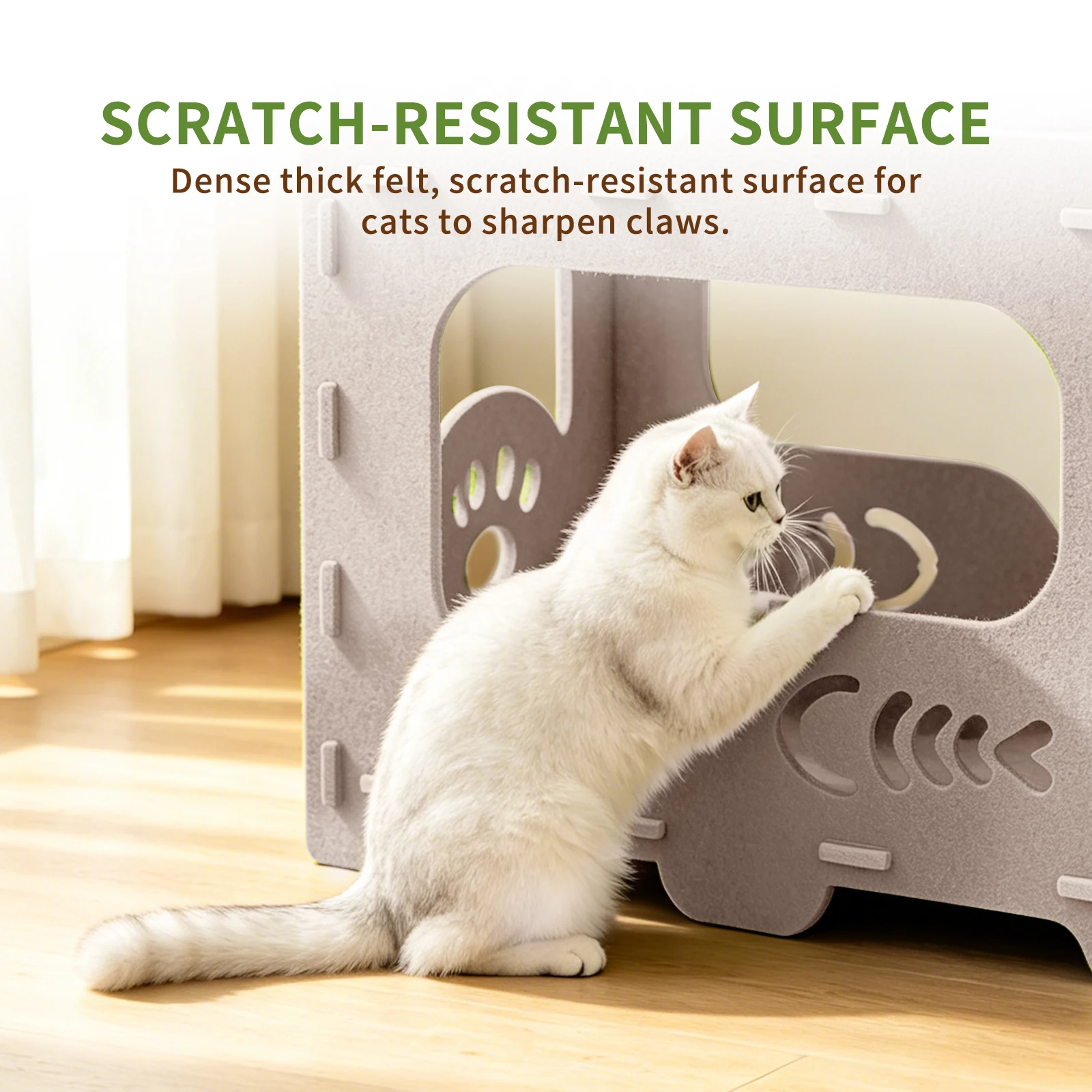 2-Tier Stackable Felt Cat House for Indoor Cats, Detachable Splicing Cat Cave Condo with Hollow Cutout Design, Multi-Layer In