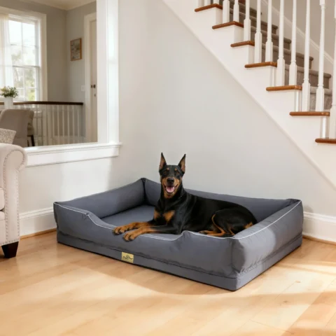 Orthopedic Dog Beds Dark Grey Pet Sofa Cushion with Removable Machine Washable Cover Foam Base & Bolsters Dog Couch for Large