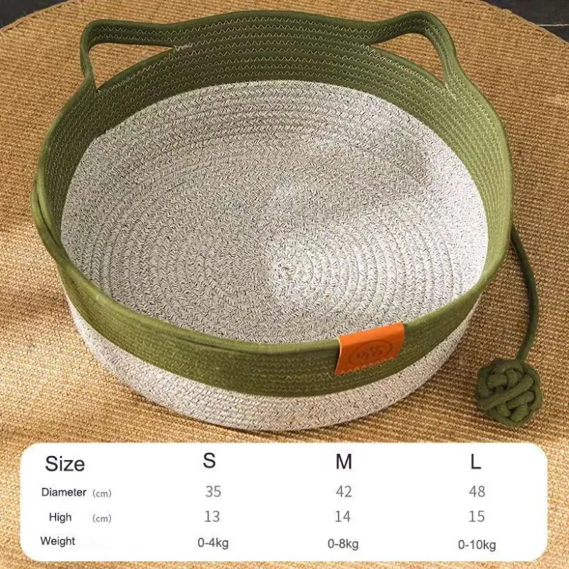 Cat Rattan Bed Round Hand Woven Kitten Bed Summer Wear-resistant Cooling Pet Bed Indoor Sleeping Universal House Pet Accessor