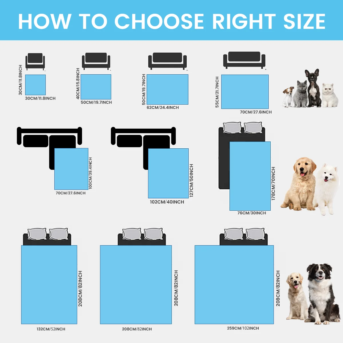 TexStead Blue Paw Print Cooling Mat for Dogs & Cats, Breathable Washable Pet Bed Cover with Non-Slip Backing, Summer Anti-Fou