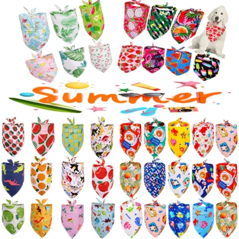 30PS Bulk Summer Bandanas Fruit Dog Bandana Scarf For Dogs Small Dog Puppy Bibs Dog Pet Grooming Accessories For Small Dogs C