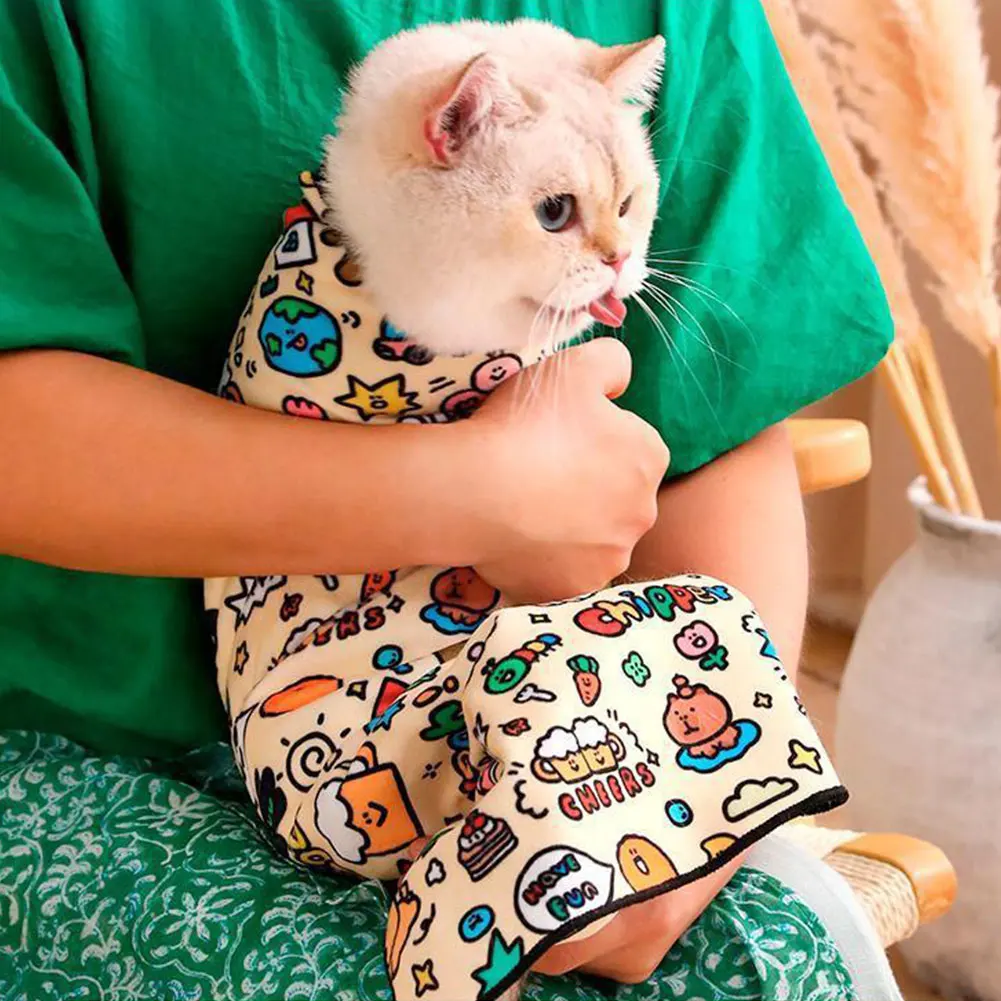 Cat Grooming Wrap Self-Adherent Cat Swaddle Burrito Wrap Anti-Bite Anti-Scratch Anti-Escape for Medicine Nail Clipping Pet To