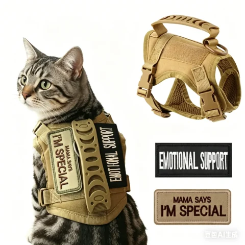 Pet Cat Clothes Cat Accessories Safe Tactical Harness Vests Traction Leash with Two Stickers for Cats Puppies and Small Dogs