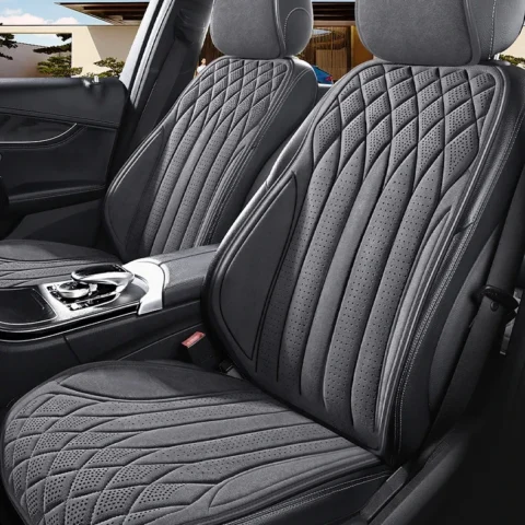 Universal Car Seat Covers,Soft Suede Fabric in Elegant Diamond Pattern,Breathable Car Seat Cushions for All Seasons,Full Set