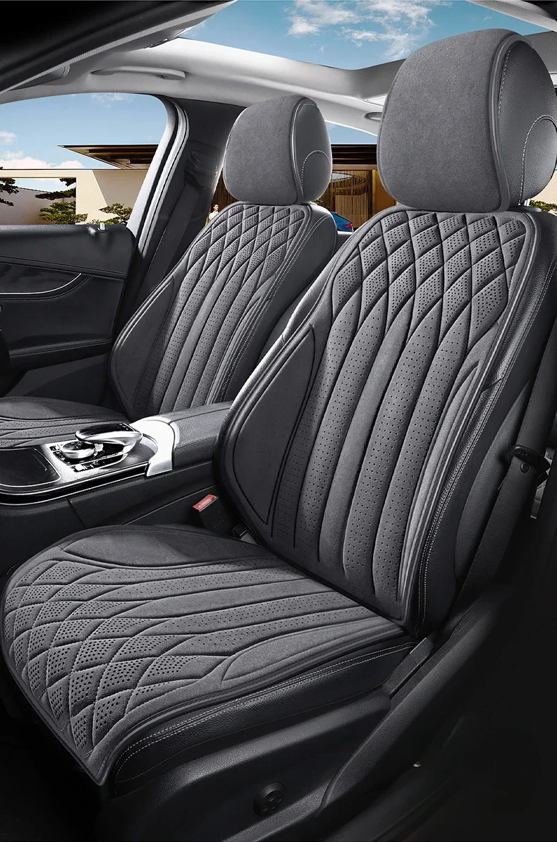 Universal Car Seat Covers,Soft Suede Fabric in Elegant Diamond Pattern,Breathable Car Seat Cushions for All Seasons,Full Set