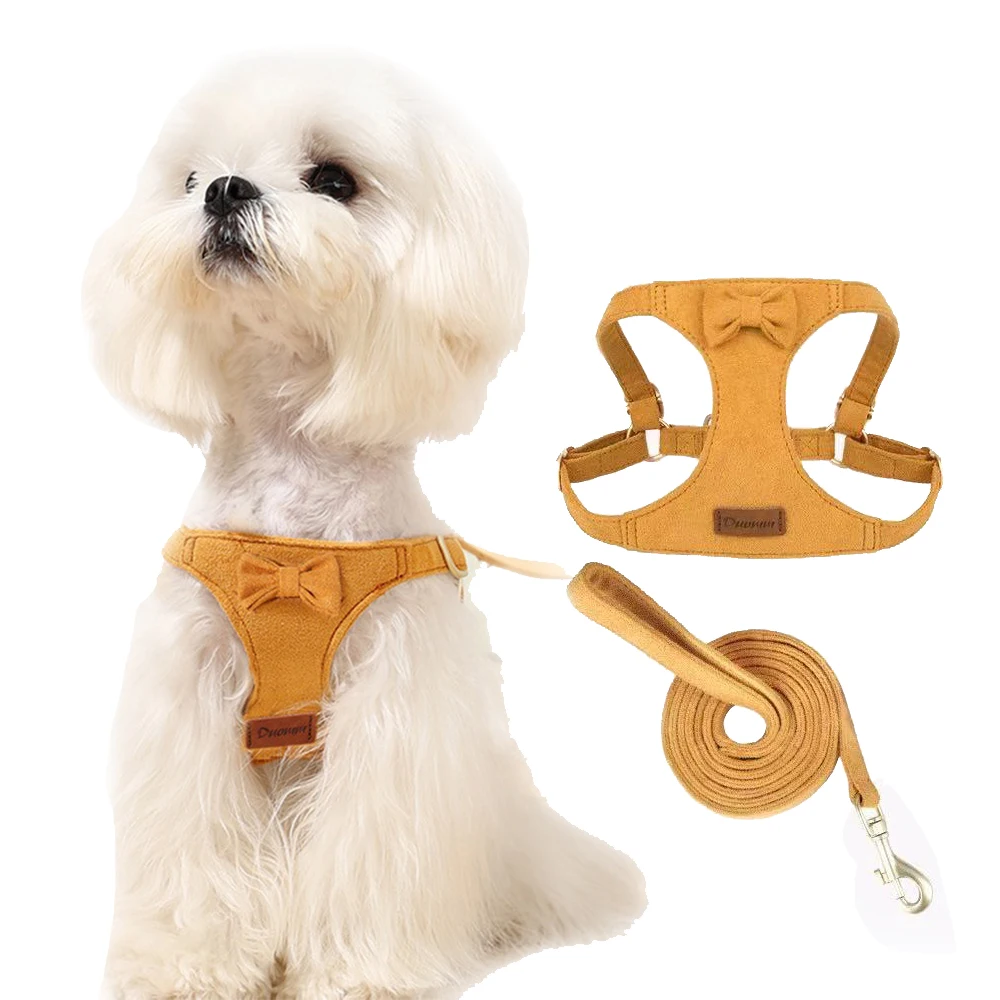 Trendy Premium Suede Dog Harness Leash Set -Small Dog Adjustable Pet Chest Strap Soft Durable Puppy Kitten Fashion Accessorie