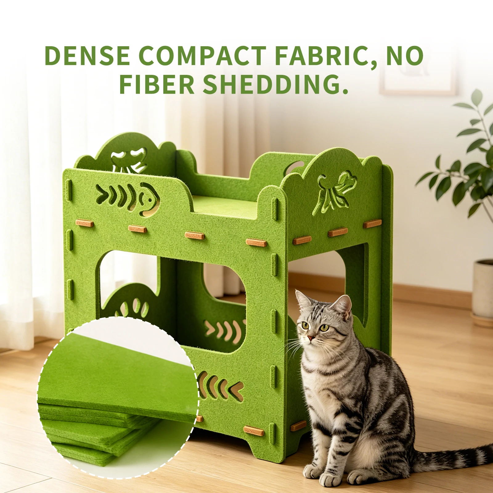 2-Tier Stackable Felt Cat House for Indoor Cats, Detachable Splicing Cat Cave Condo with Hollow Cutout Design, Multi-Layer In