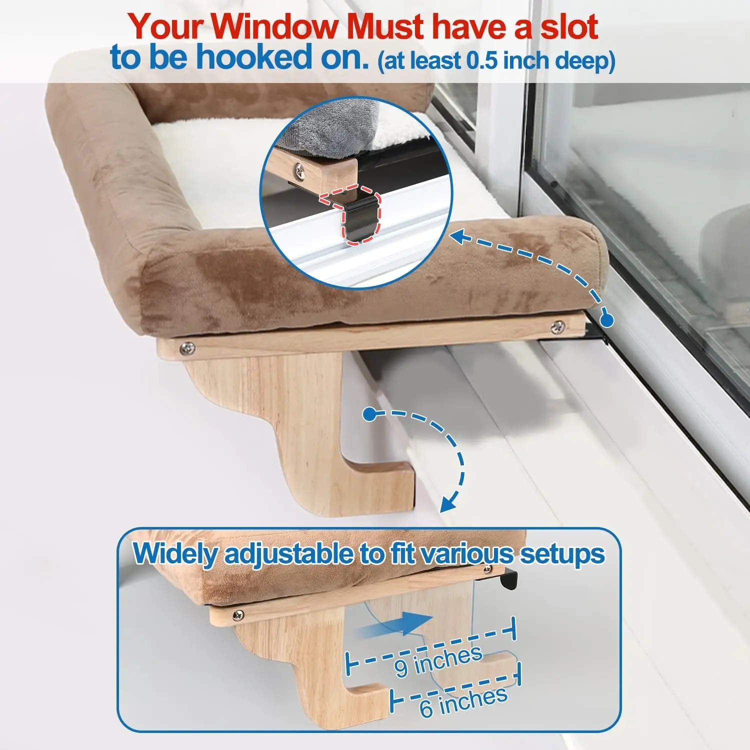 Cat Perch for Window Sill with Bolster - Orthopedic Hammock Design with Premium Hardwood & Robust Metal Frame - Cat Window Se