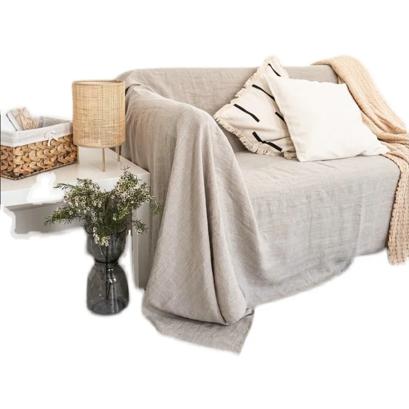 French Pure Linen 100% Fabric Pure Color Sofa Cover Cloth Sofa Towel Suitable for All Seasons Love Seat Couch Cover Summer Ne