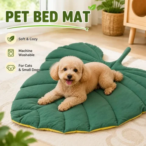 Leaf‑Shaped Pet Sleeping Mat 4‑Season Soft Quilted Cat Dog Bed Pad Room Decor Floor pad Dog Washable Bed Mat for Sleeping