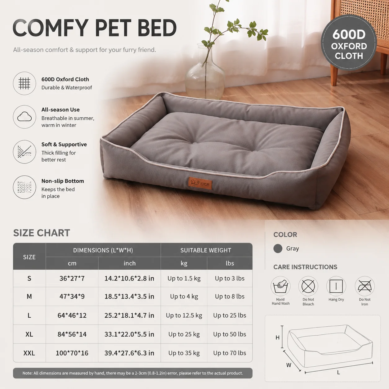 Dog Bed for Large Dog Mattress Four Season Square Bite-resistant Cat Bed Soft Thickened Dog Bed Waterproof Sofa Pet House