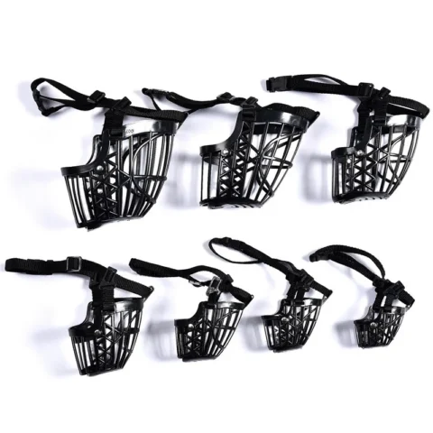 New Breathable 1Pcs No Bite Basket Pet Supplies Adjustable Muzzle Cages PE Dog Muzzle Cage Black Mouth Mesh Cover Dog Collar