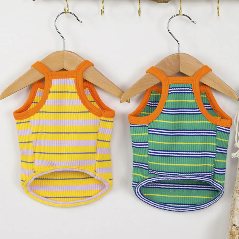 Dog Clothes Summer Strips Sleeveless Hoodie Vest For Small Dogs Chihuahua Poodle Puppy T-Shirt Boy Girl Sweatshirt Vests For