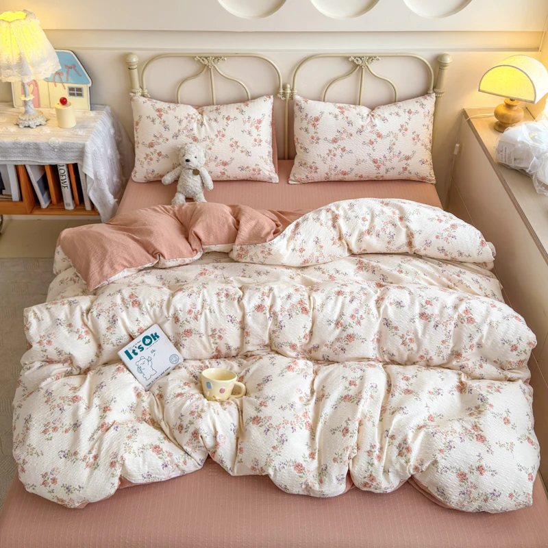 Korean Cute Dog Printed Bedding Set or Single Duvet Cover Ultra Soft Cloud Touch Seersucker Quilt Cover Aesthetic Bedroom Decor - Image 22