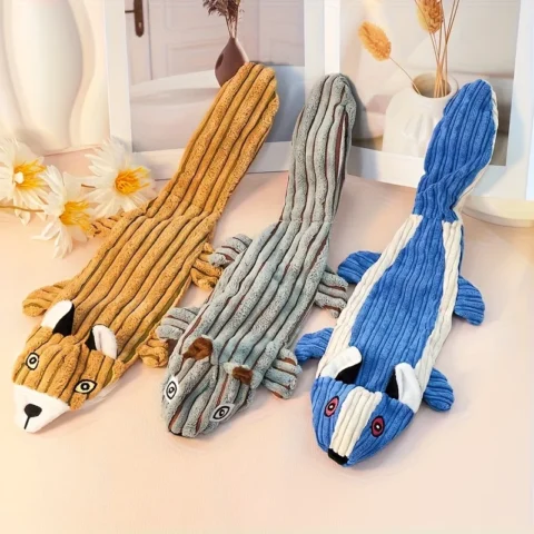 Realistic Squirrel & Fish Plush Dog Toy Soft Polyester Chew Toy Interactive Play Toy Teeth Care Stress Relief Toy for Medium 