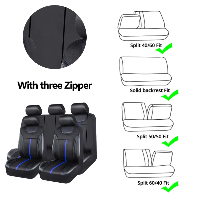 AUTOKING Sporty Carbon Leather Universal Car Seat Cover with Zipper Design Fit for Suvs, Vans, Sedans, Trucks Airbag Compatib