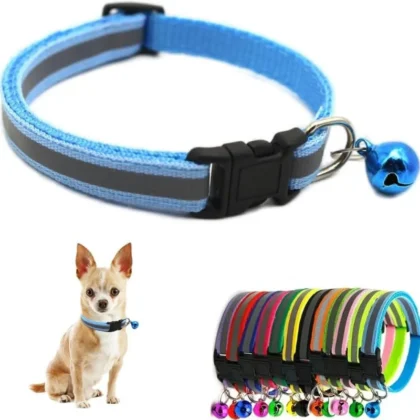 2 Pack XXS Dog Cat Collar with Bell Reflective Adjustable for Extra Small Tiny Little Dogs Kittens Puppy Boy Male Black Blue