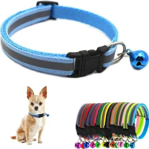 2 Pack XXS Dog Cat Collar with Bell Reflective Adjustable for Extra Small Tiny Little Dogs Kittens Puppy Boy Male Black Blue