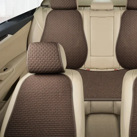 Car seat cushion set, linen small brick square cushion backrest small three piece breathable, durable, comfortable and non sl