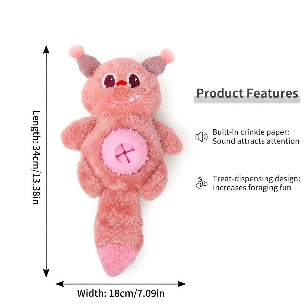 Cute Monster Plush Dog Toy, Built-in Sound Generator and Crinkle Paper, Interactive Chew Treat Dispenser for Puppies & Dogs