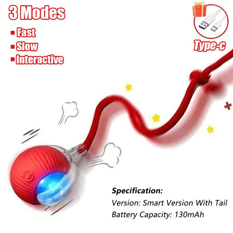 New Cat Interactive Ball Toy Automatic Rolling Ball Faux Tail Rechargeable Smart Pet Electric Toy Dog Cat Training Imitate Mouse - Image 10