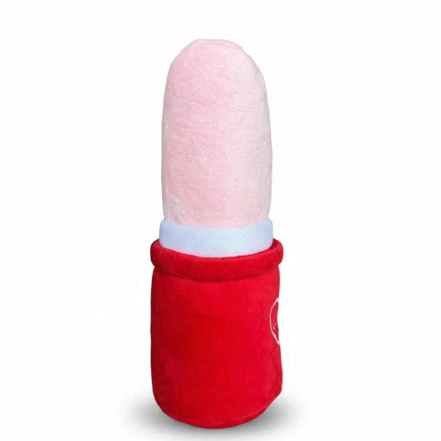Lipstick Shaped Plush Squeaky Dog Toy Interactive Chew Plaything for Puppy Small Medium Dogs Pet Supplies