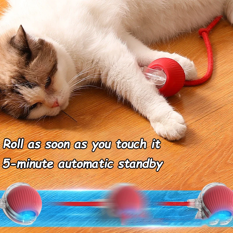 New Cat Interactive Ball Toy Automatic Rolling Ball Faux Tail Rechargeable Smart Pet Electric Toy Dog Cat Training Imitate Mo