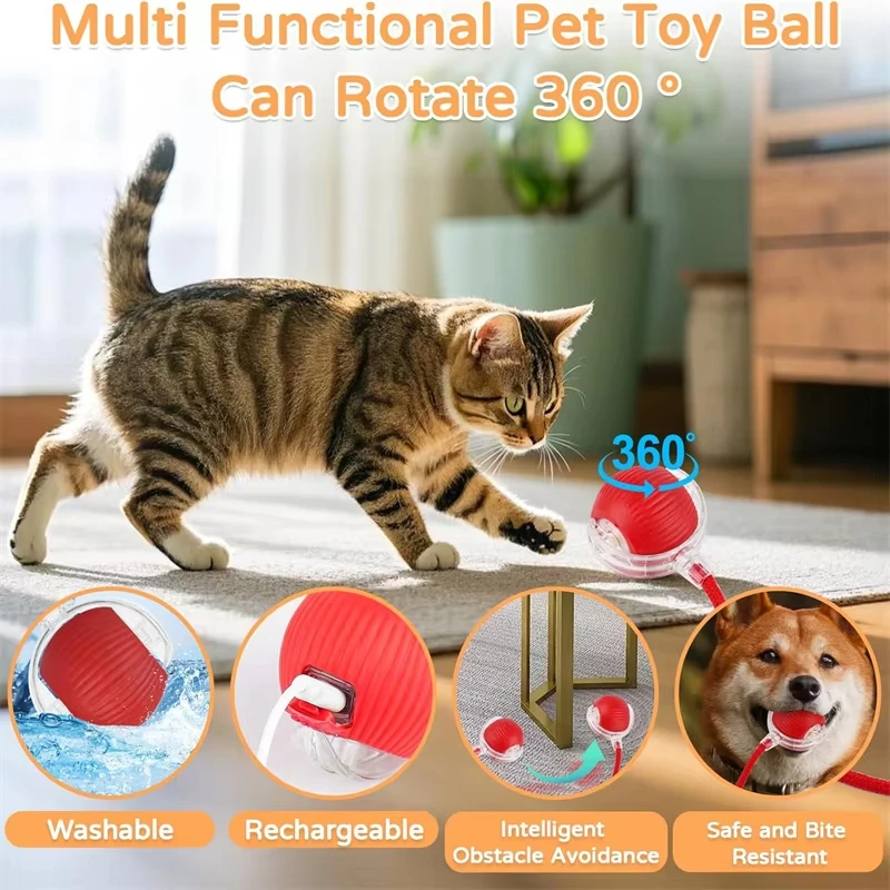 New Cat Interactive Ball Toy Automatic Rolling Ball Faux Tail Rechargeable Smart Pet Electric Toy Dog Cat Training Imitate Mo