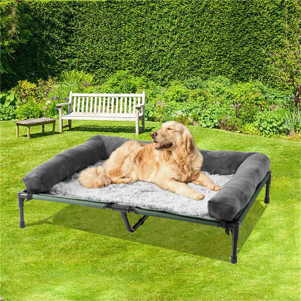 XXL XL Large Dog Bed Outdoor Raised Dog Bed with Cooling Breathable Mat and Soft Plush Mat Pet Puppy Camping Cot for Home Gar