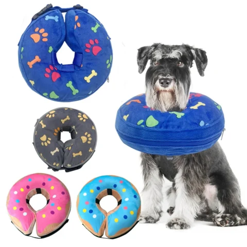 Soft Inflatable Dog Collar Elizabeth Cone Alternative, Post-Surgery Recovery Donut for Small to Large Dogs, Stops Licking Wounds